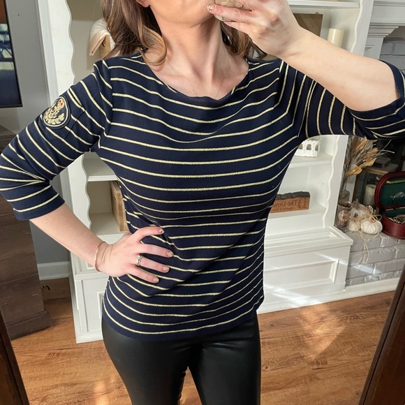 Lauren Ralph Lauren 3/4 Sleeves Navy and Gold Shirt - Picture 4 of 11